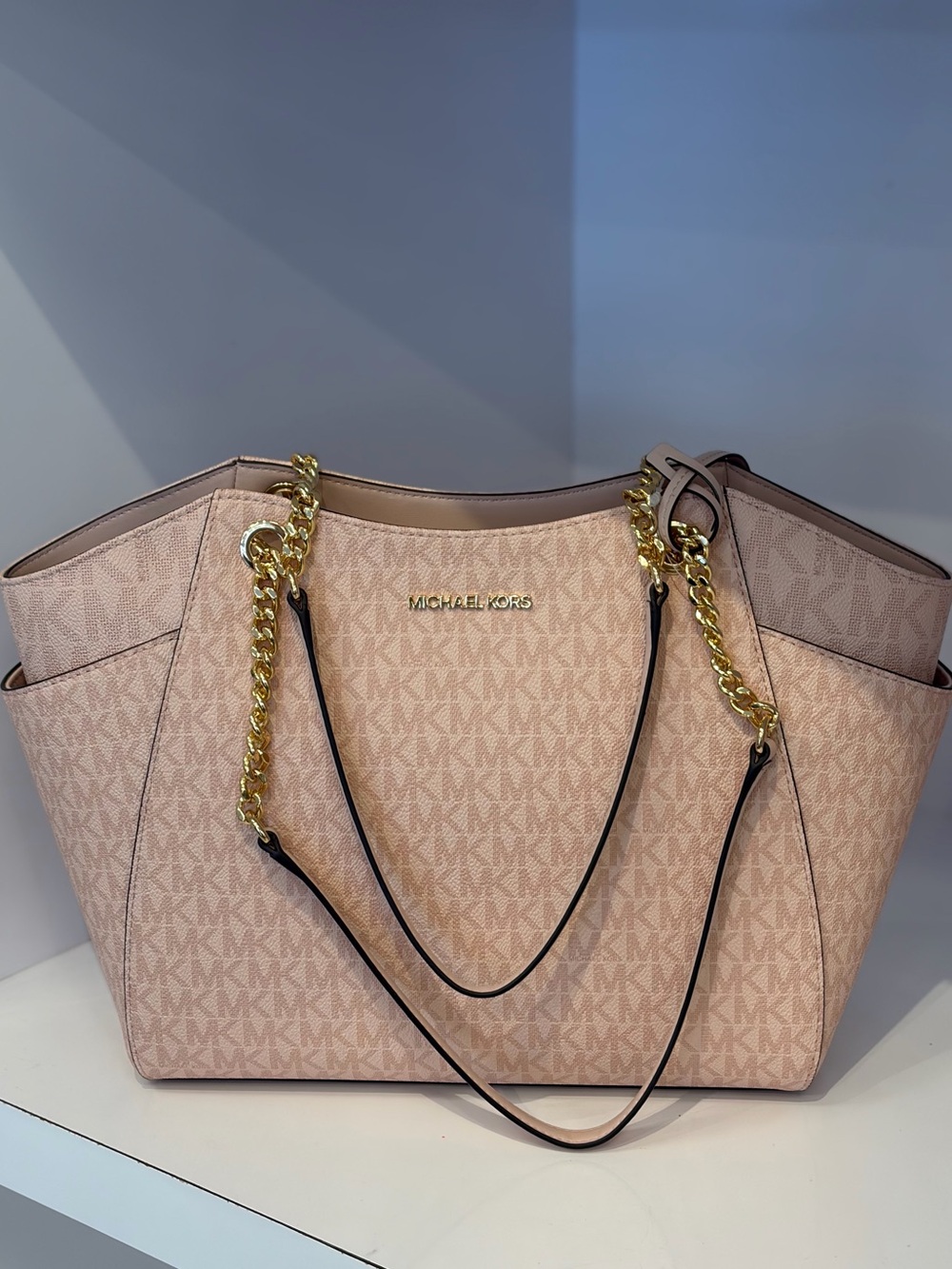 Michael Kors Powder Blush Logo Tote with Gold Chain Accents - Picture 7 of 11